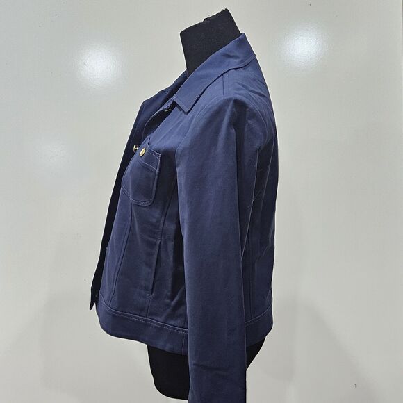 Rafaella Vintage Nautical Blue Stretch Cropped Jacket Shoulder Pads Size 10 - Picture 7 of 12